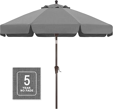 MASTERCANOPY 9ft Olefin Valance Patio Umbrella Medium Grey | 5-Year Non-Fading Canopy, UV/Water-Resistant, Vented Top, 8 Fiberglass Ribs Ideal For Deck, Yard, Market