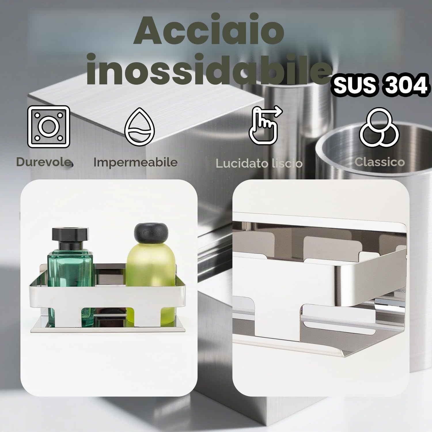 20 cm Acciaio Inossidabile 304 Bagno Mensola per Doccia Anti-Ruggine Mensola per il Bagno per il Shampoo Mensola per Doccia Parete Ripiano Portaoggetti per la Cucina