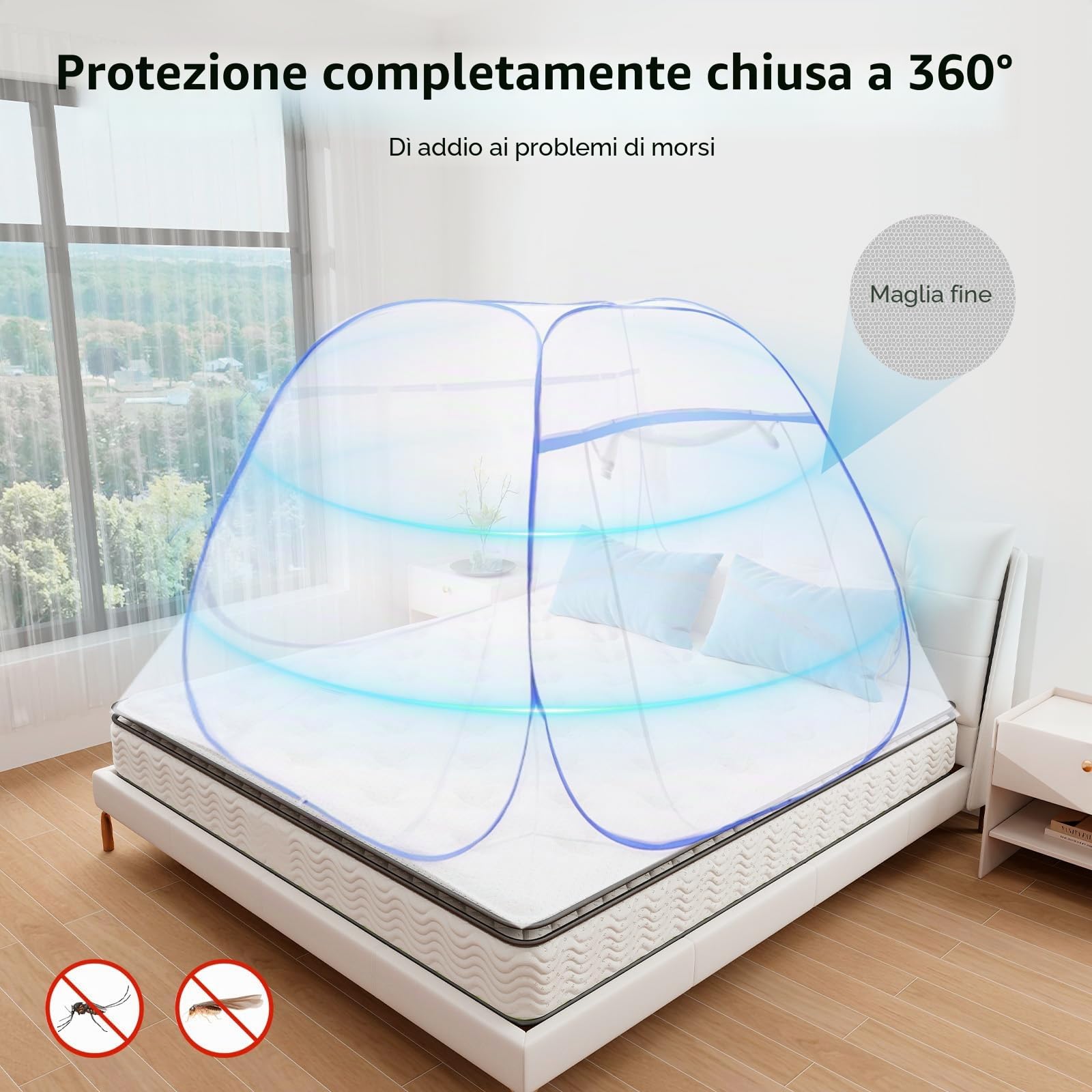 Zanzariera da letto pieghevole, zanzariera da viaggio portatile, zanzariera pieghevole a maglie fitte, tenda zanzariera da campeggio, 200 x 180 x 150 cm