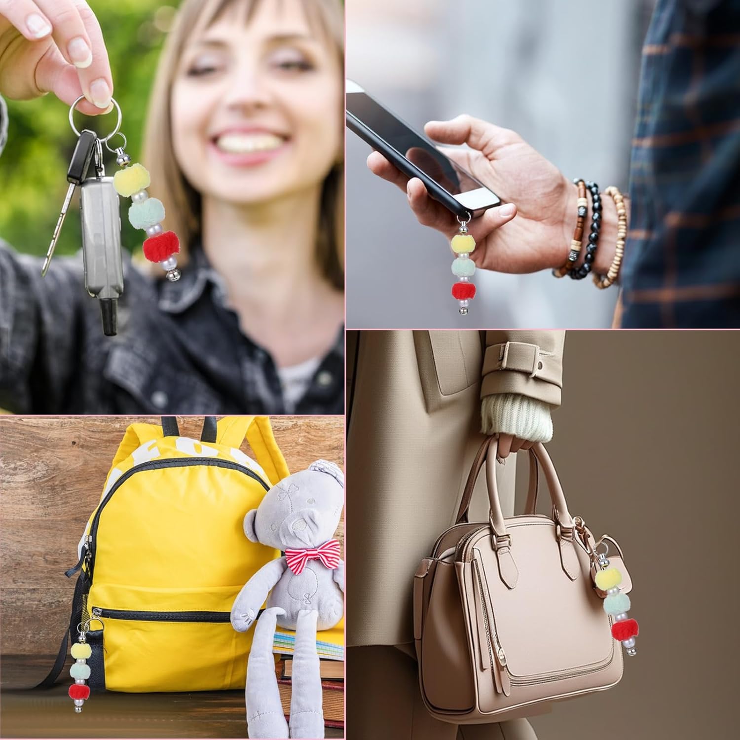 50Pcs Fur Pom Poms Beads, 0.16 Inch Hole Size Mixed Color Soft Fluffy Faux Beads Beadable Craft Bead for DIY Pens Earrings Keychains Bracelets Jewelry Making Garland Headband Gifts Accessories - Image 7