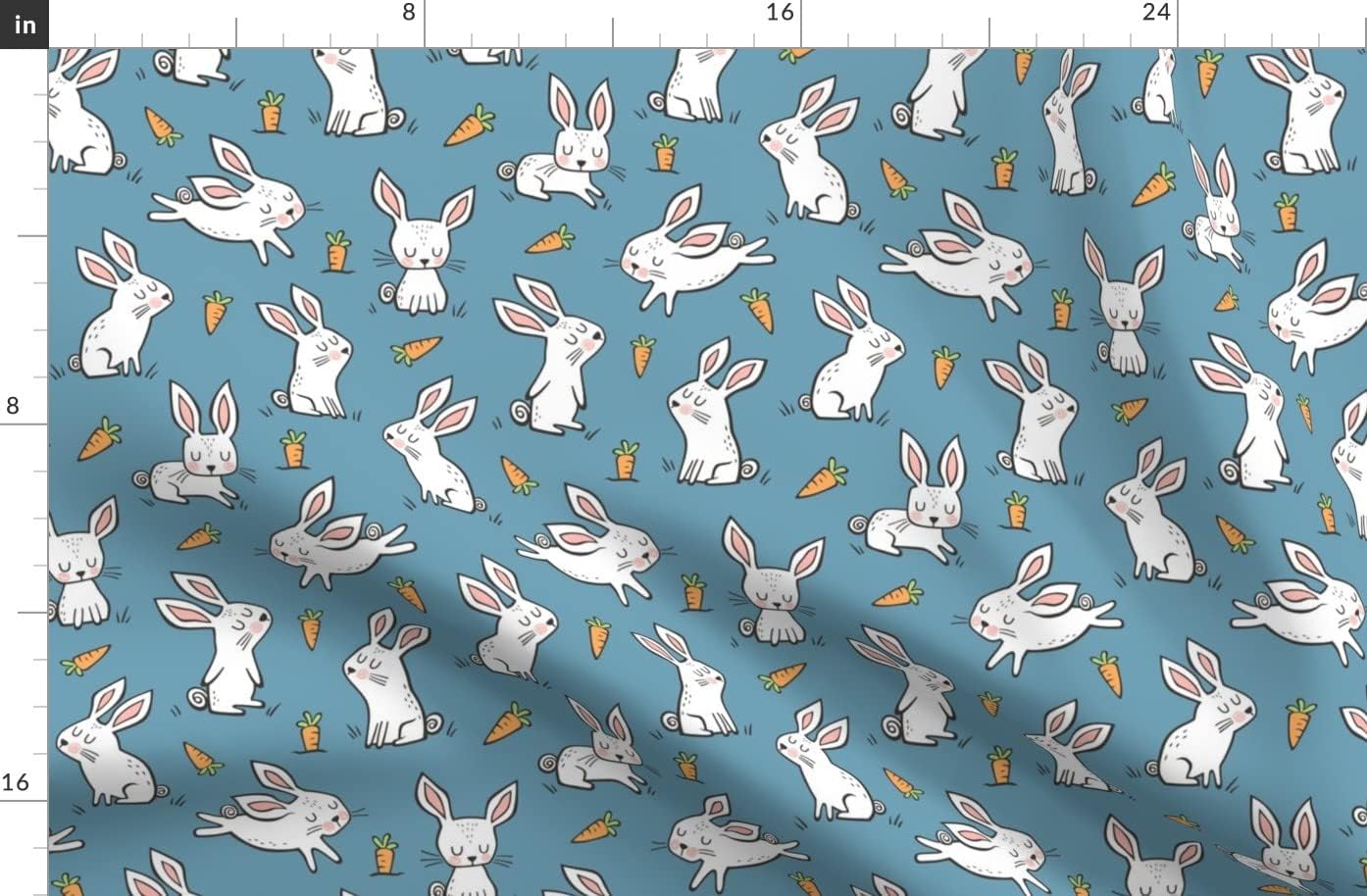 Spoonflower Fabric - Bunnies Rabbits Dark Blue Bunny Rabbit Spring Fun Hare Printed on Organic Cotton Sateen Fabric by The Yard - Sewing Quilting Apparel Home Decor