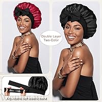 Vista 2 de Gorro de satén de seda para dormir, gorro de seda de doble capa con banda elástica para cabello rizado