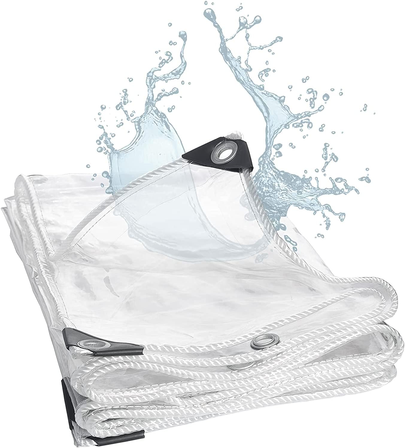 Clear Tarp with Grommets,10x12ft Transparent Heavy Duty Water Resistant Tarp Cover with Reinforced Edge,14Mil Thickened Tear Resistant PVC Vinyl Tarpaulin enclosure for Patio,Porch and Outdoor