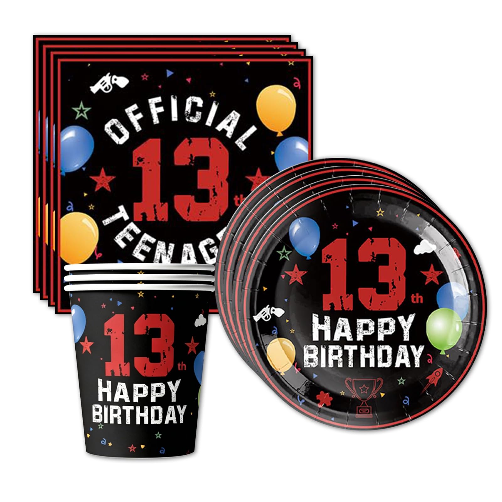 Nymora 13th Birthday Plates and Napkins, Party Plates Cups and Napkins, Disposable 13th Birthday Tableware Set Serves 20 Guests