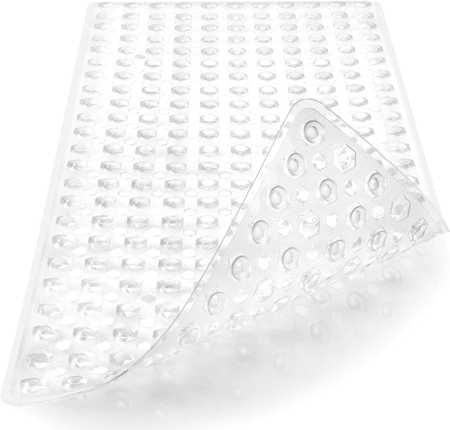 Diamond Design Extra Long Anti Slip Bath Mat for Inside Shower Mat for Elderly with Drain Holes Powerful Suction Cups Premium Bathroom Accessories Safety Bathtub Mat Runners Rugs,Clear,88X40CM