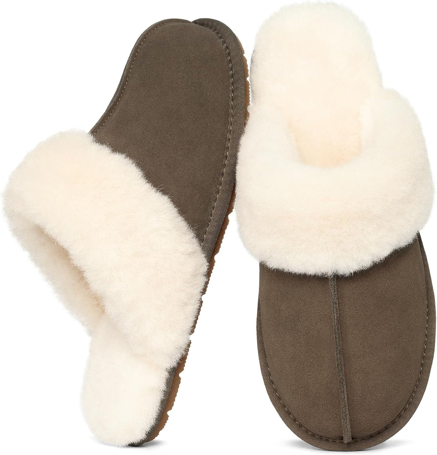 KIDMI 100% Genuine Leather Slippers for Women Fuzzy Winter Scuff House Shoes Cozy Warm Slip on Bedroom Slippers Indoor Outdoor - Image 4