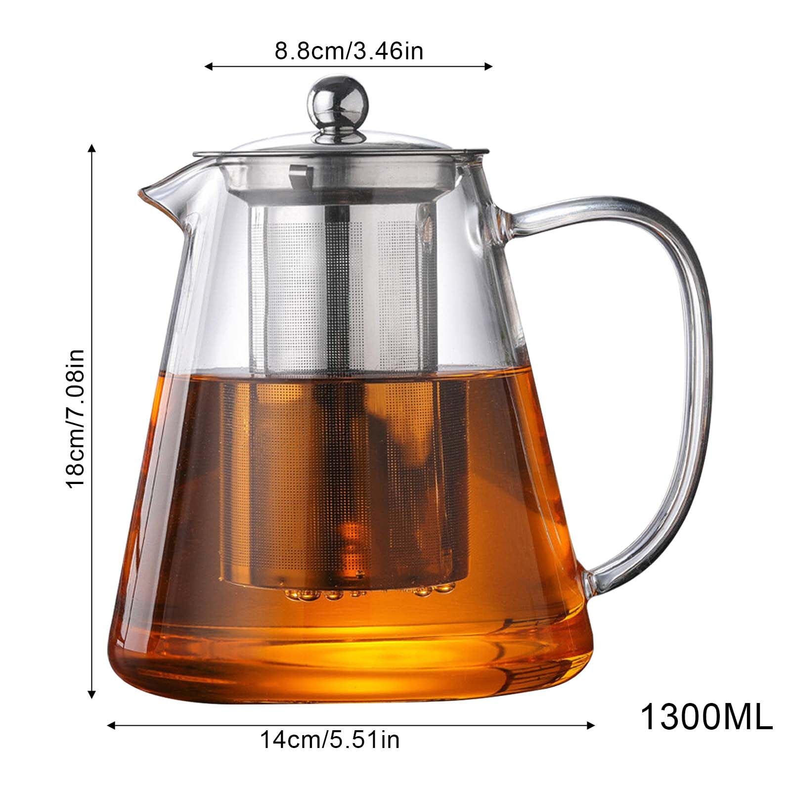 Aicharynic Teiera in Vetro Borosilicato con Filtro e Coperchio, 1300 ml, Teiera in Vetro Resistente al Calore per Tè Sfuso e Profumato