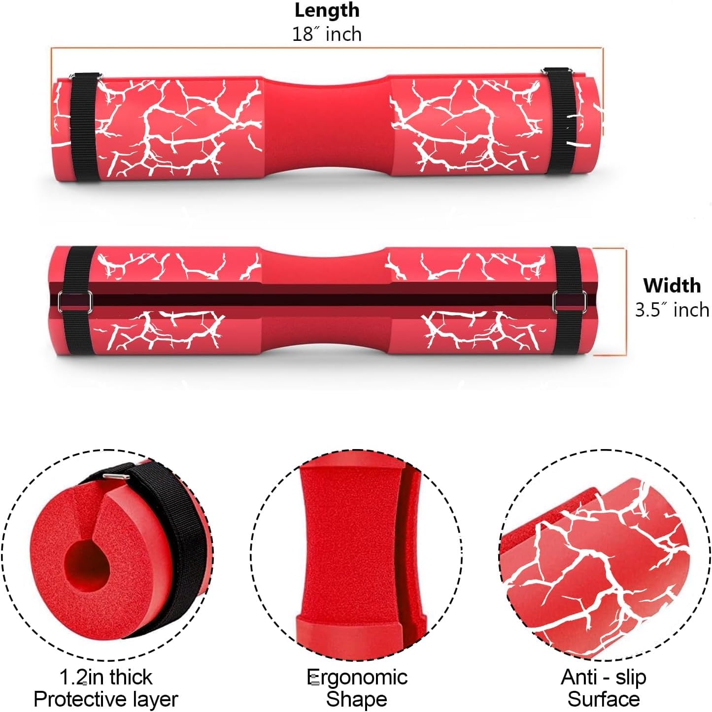 FITCOZI Barbell Pad For Weight Lifting Hip Thrust Cushion EVA Foam Squat Pad For Gym Rod Foam For Neck and Shoulder Support Weightlifting Barbell with Ankle Straps, Resistance Band & Carry Bag (Red) 3