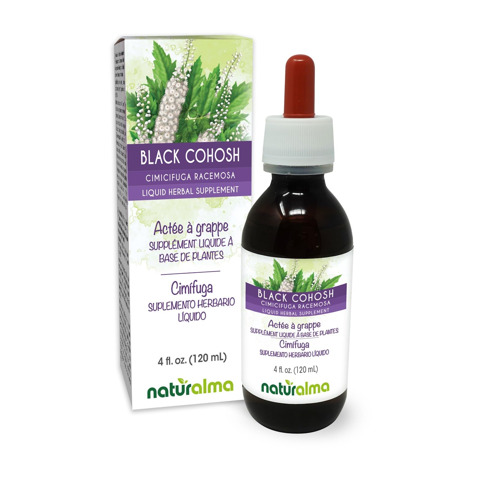 Naturalma Black Cohosh (Cimicifuga racemosa or Actaea racemosa) Rhizome Alcohol-Free Tincture - 4 fl oz Liquid Extract in Drops - Herbal Supplement - Vegan 4 Fl Oz (Pack of 1)