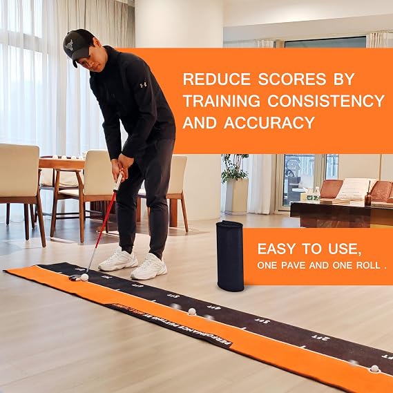 Golf 10ft Putting Mats Alignment Aid Training Green Putter Swing Trainer Anti-Slip Golf Training Aid Indoor Outdoor for Golfer Sports Practice Mat