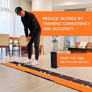 Golf 10ft Putting Mats Alignment Aid Training Green Putter Swing Trainer Anti-Slip Golf Training Aid Indoor Outdoor for Golfer Sports Practice Mat