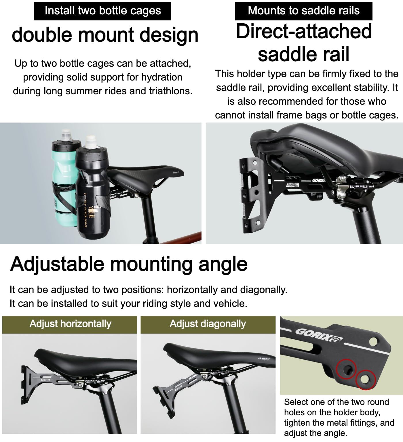 GORIX Fahrrad Sattel Flasche Käfig Zusätzliche Halter Adapter Halterung Einstellbar Mountain Road Bike(PLUS1)