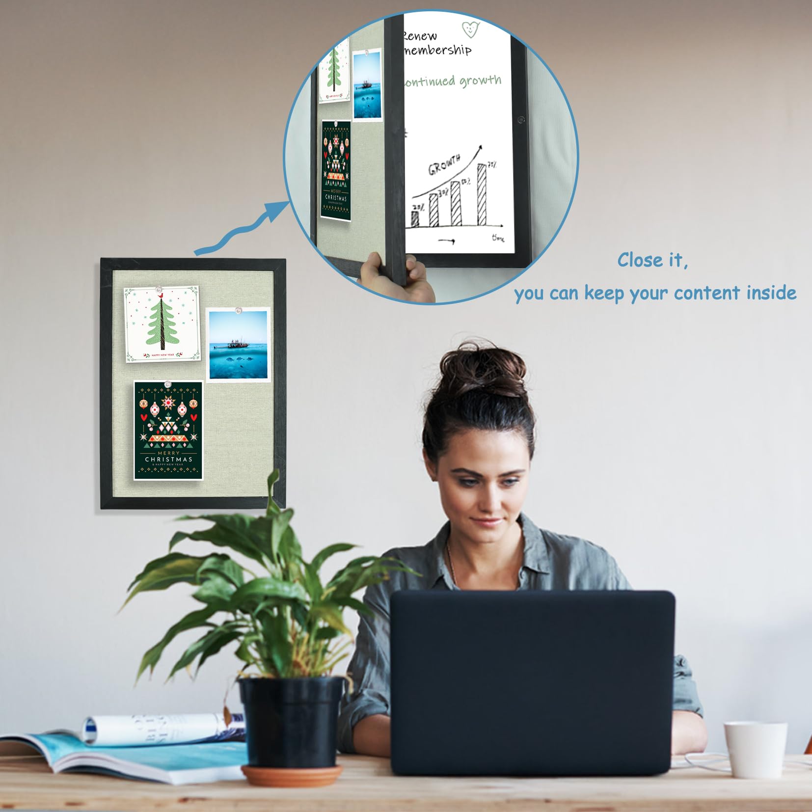 Umtiti Hidden Magnetic Dry Erase Whiteboard with Black Wooden Frame - Image 4
