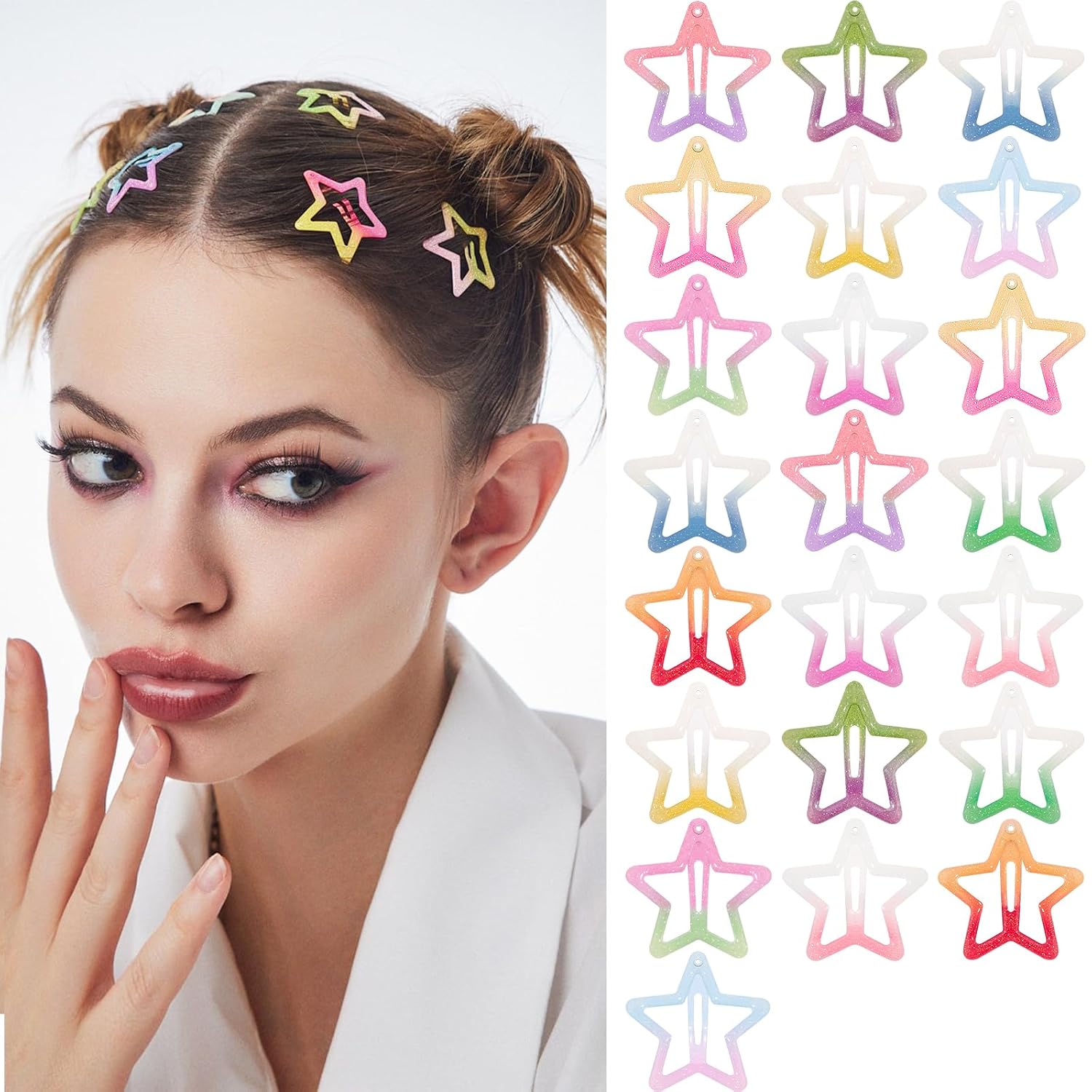 Star Hair Clips Colorful 2000s Y2K Star Hair Accessories - 22 PCS |  Non-Slip Metal Snap Hair Barrettes Hair Clips for Girls Women