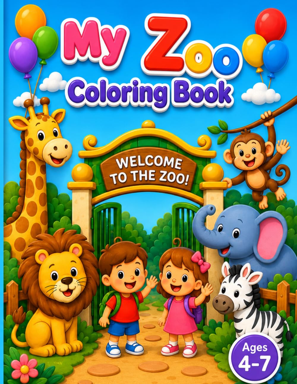 My Zoo Coloring Book: Cute and Easy Animal Coloring Pages for Kids Ages 4–7
