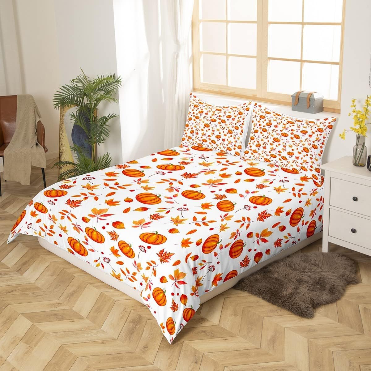Poszewka na kołdrę 90 jesiennych liści klonu 3D poszwa na kołdrę z dyni 150 x 220 cm, lekka i wygodna pościel z mikrofibry z zamkiem błyskawicznym i 2 poszewkami na poduszki łatwa w pielęgnacji M/7694