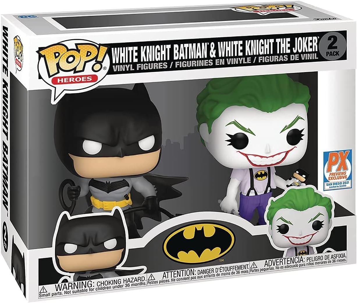San Diego Comic-Con 2021 Exclusive Pop! DC Heroes: Batman White Knight: Batman & Joker Vinyl Figure 2-Pack - Image 2