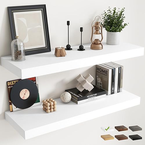 Miniatura 20 de Marsmiles Estantes flotantes para pared, 12D55W105H-WHT-2P Blanco (Simply White),Oak Finish,Mate negro,Marrón (Rustic Brown Finish),Acabado