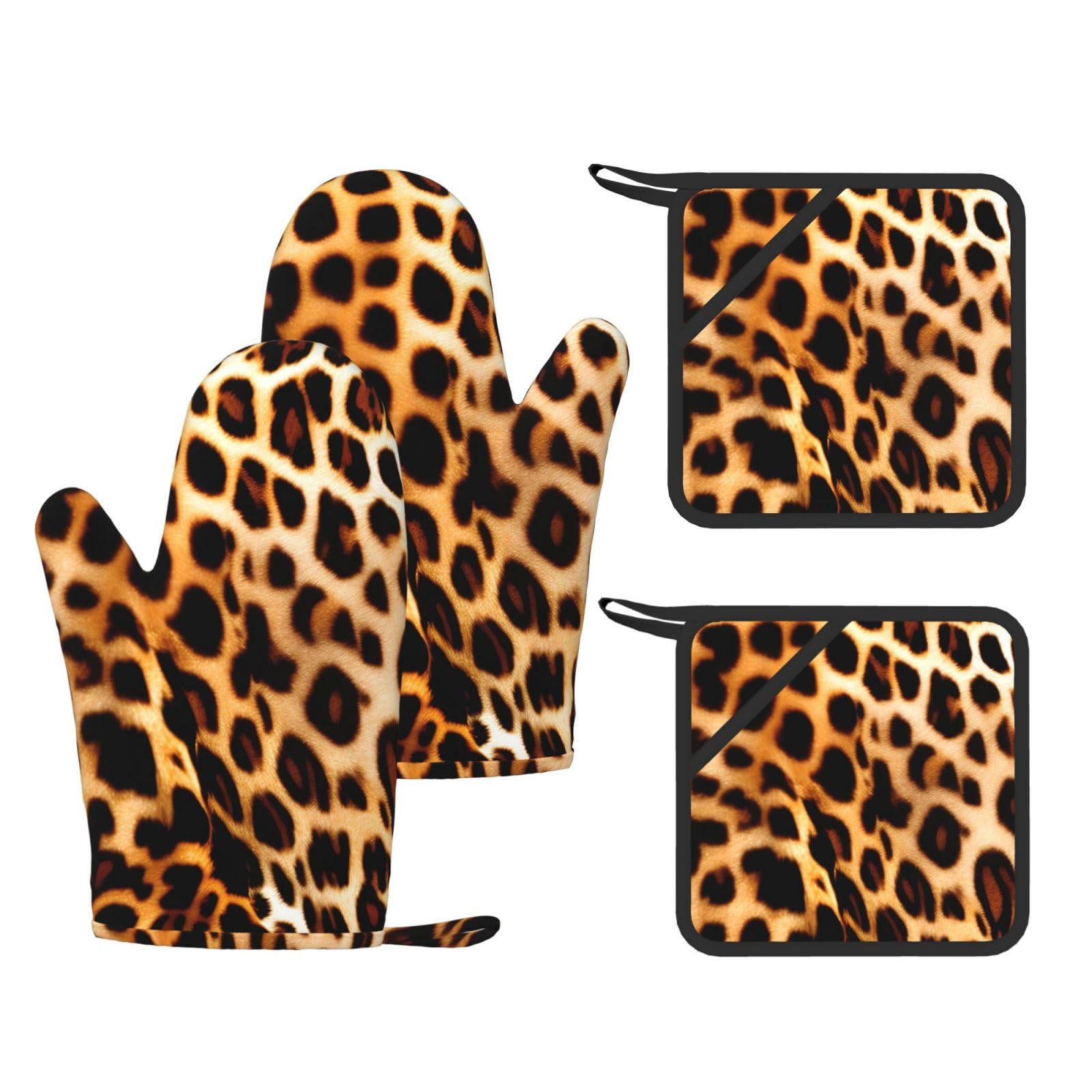 Nimongt Black Leopard Animal Print Print Heat Resistant Gloves Pads Reusable Kitchen Set Oven Baking Grilling Cooking