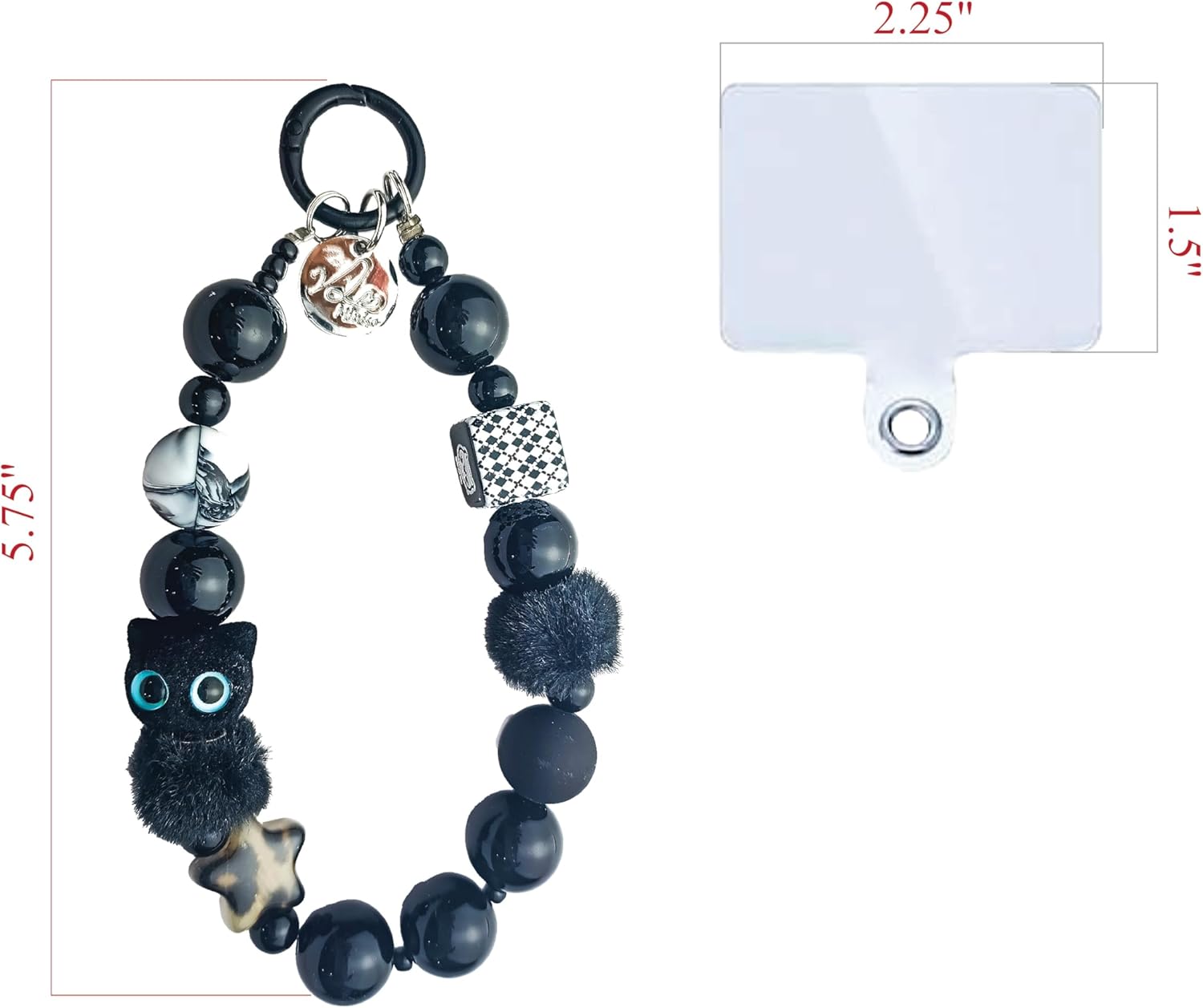 BB FUN HOUSE Phone Wrist Strap Crystal Amber Butterfly Black Cat Charm Keychain Hand Bracelet Sparkling Wristlet for Women - Image 5