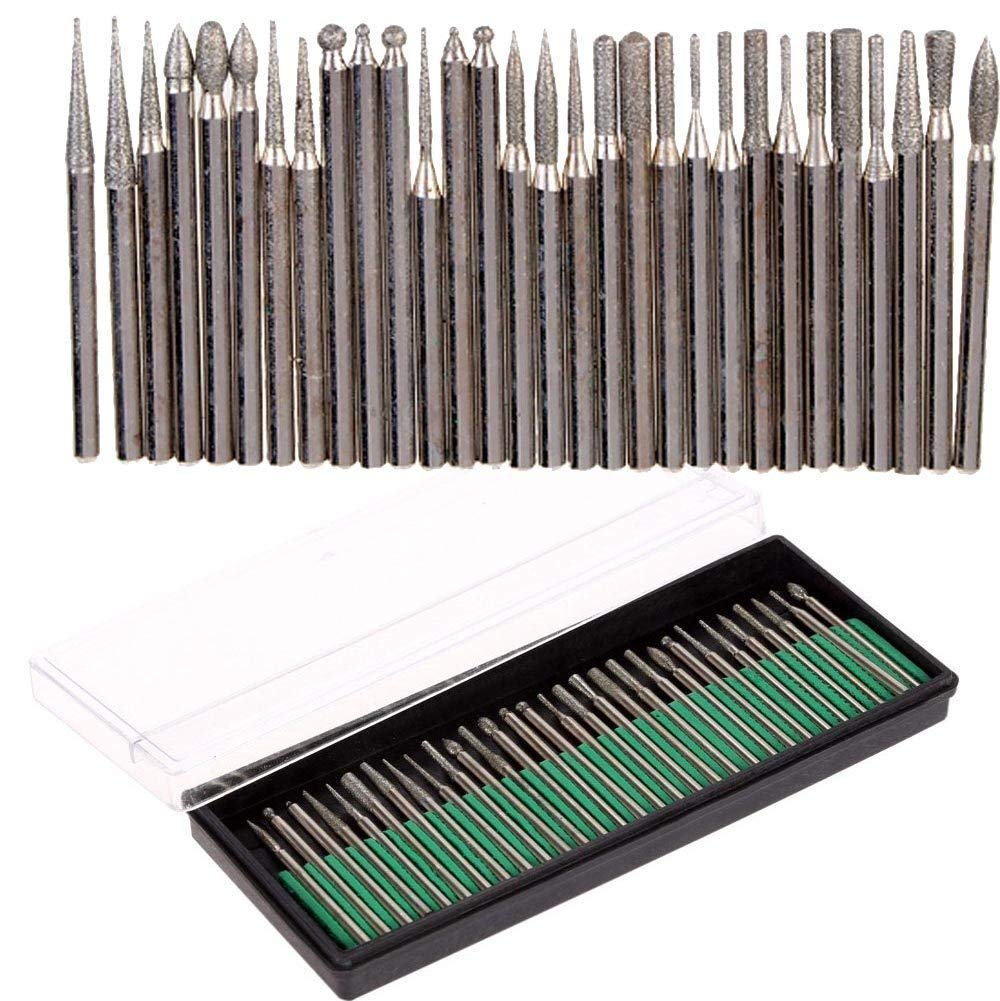 Diy Crafts 10270 India 912 Steel Diamond Burr Glass, Grinder Carving Set for Rotary Dremel, Multicolor, 30 Piece 3