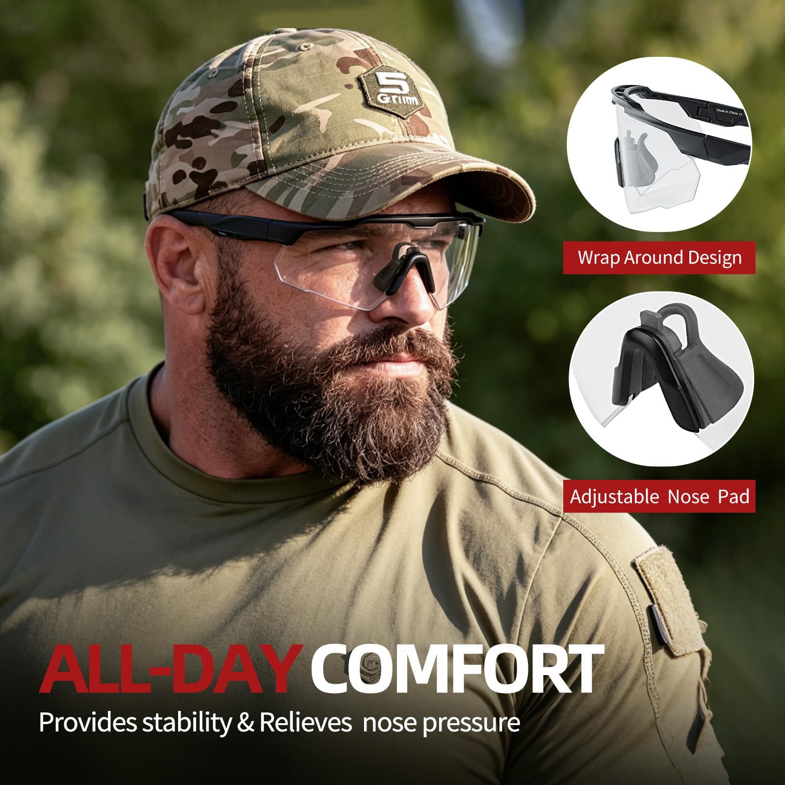 Lunettes de tir anti-buée avec verres haute définition, lunettes de sécurité tactiques certifiées ANSI Z87.1 pour hommes et femmes