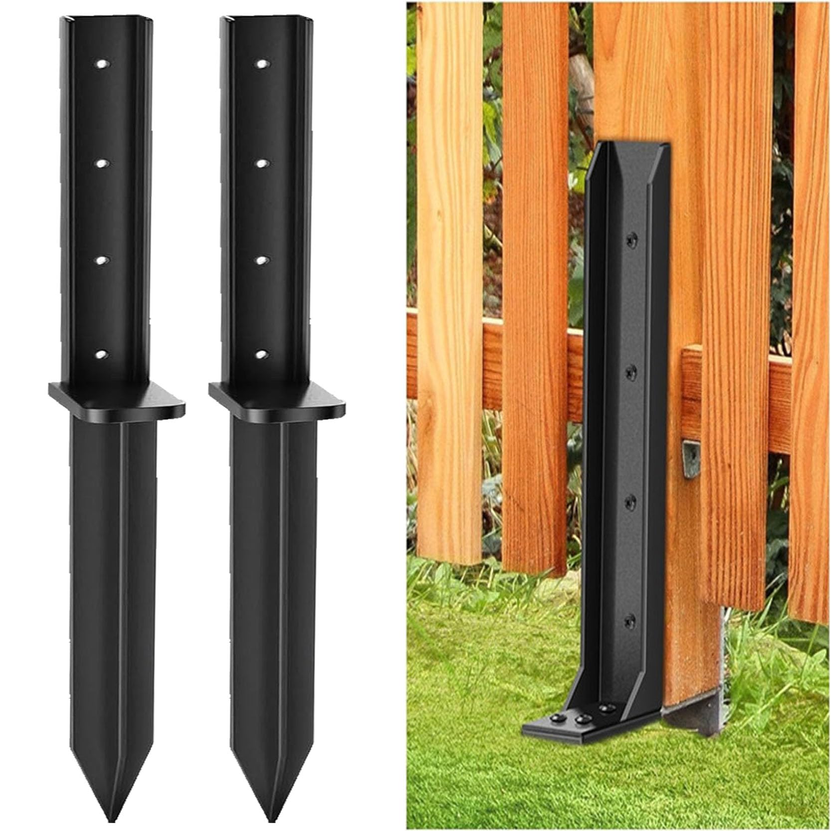 GOUZIBHD Fence Post Anchor Post Anchor Fence Post Repair Kit Heavy Duty Cross Shape Steel Stakes for Leaning Wood Posts Leaning Fence Post Fix Stabilizer Support Thickened(Color:2pack)