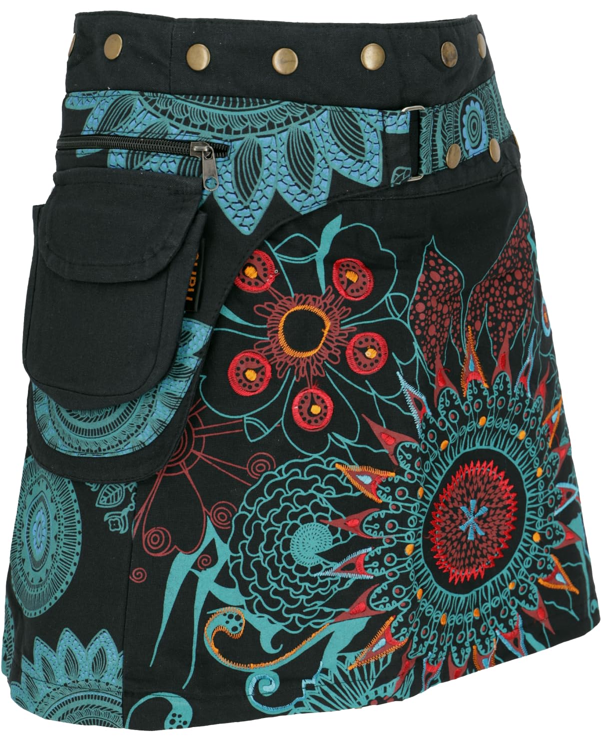 Wickelrock, kurzer Goa Rock, Cacheur, Minirock, Patchwork, Lemon/bunt | 100% Baumwolle, Slim Fit, vielseitig kombinierbar, Unikat, flexible Knopfleiste