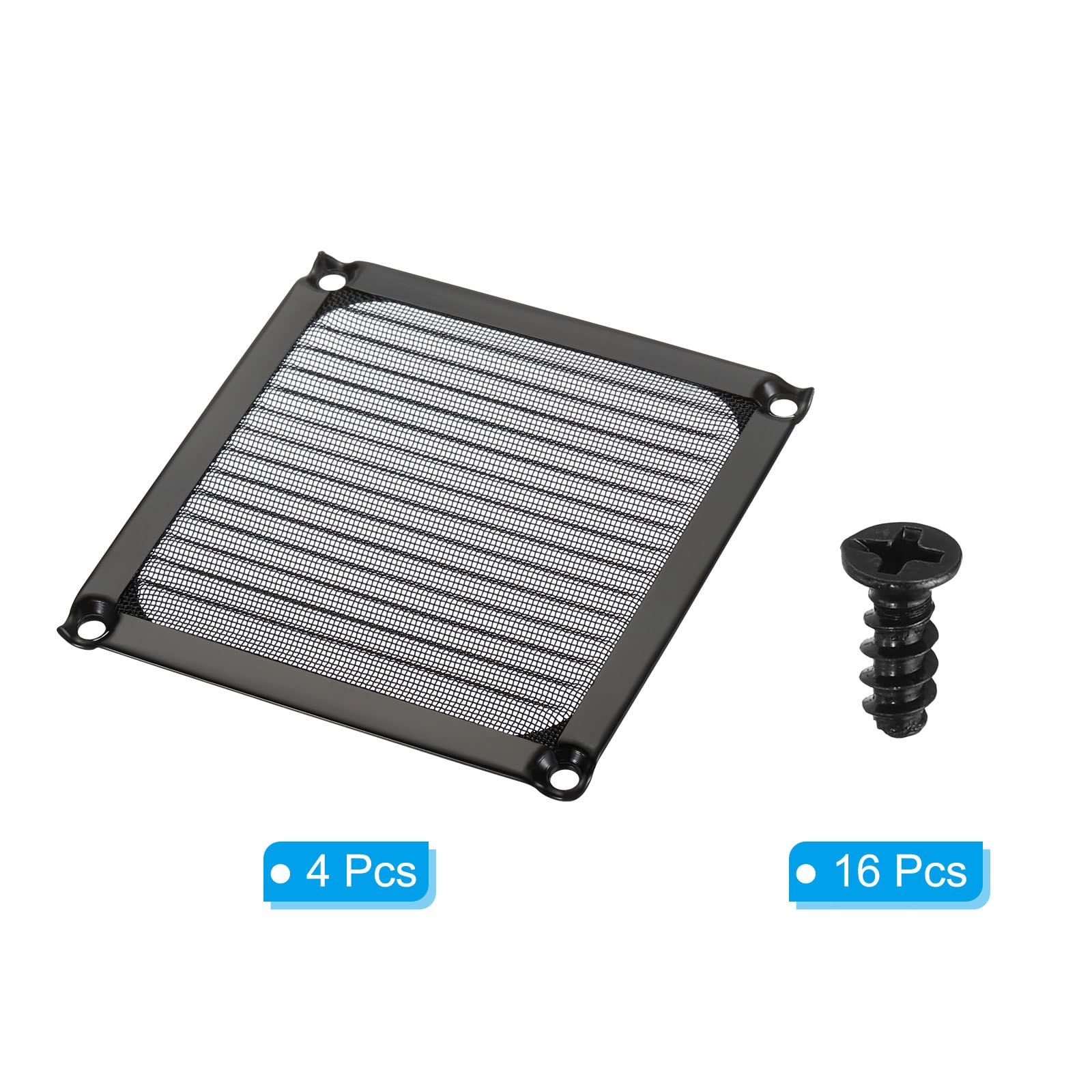 PATIKIL 92mm Ventilador Filtro Rejillas con Tornillos, 4 Paquete Aluminio Marco Inoxidable Acero Malla Polvo Prueba Cubierta para Computadora Estuche, Negro