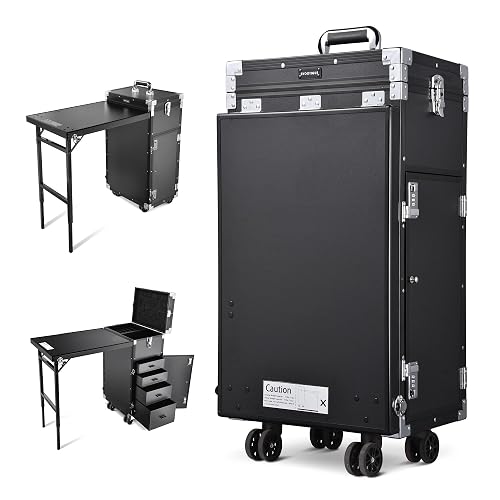 BYOOTIQUE Portable Manicure Table Desk Station for Nail Tech Organizer Rolling Makeup Case with Wheels 4 Drawers Storage for Manicurist Technician Workstation Artist,Black - Black