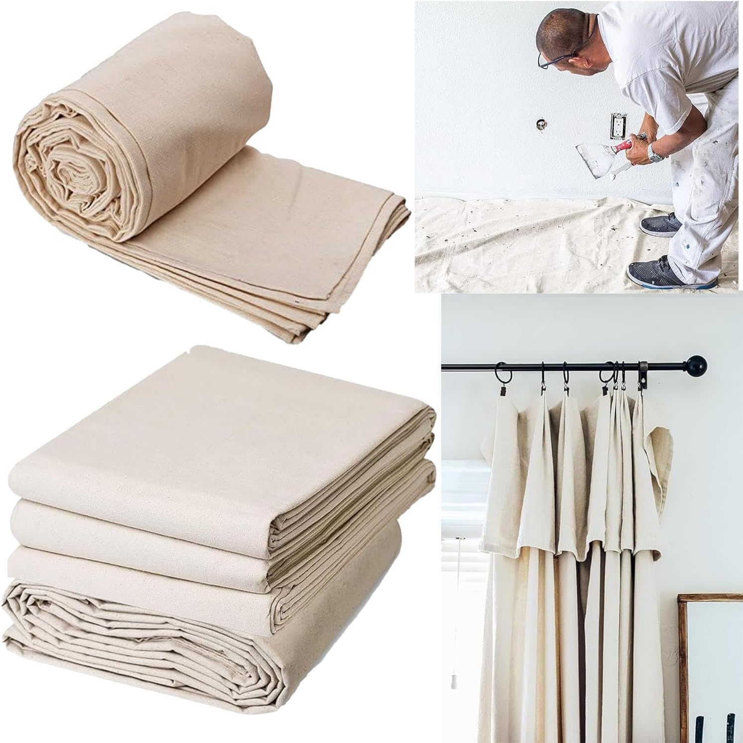 CANVASS® Canvas Drop Cloth Tarp Fabric Curtains for Painting - Paint Tarp Supplies Sheet (5.3 feet X 3.3 Feet)