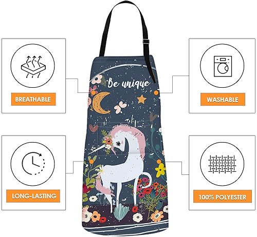 Miniatura 3 de Britimes Delantal de cocina para el hogar, cocina, horneado, jardinería para mujeres y hombres con bolsillos, unicornio Be Floral Moon, 32 x 28