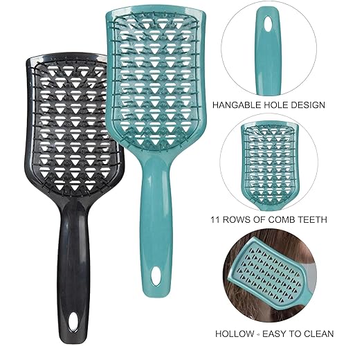 Miniatura 4 de Cepillo de pelo desenredante de 2 piezas, con cerdas flexibles, cepillo de masaje antiestático, adecuado para peinar sin dolor de cabello rizado