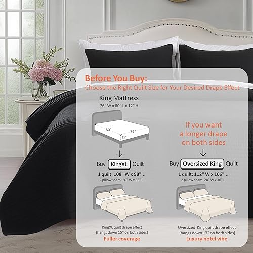 Vista 190 de KASENTEX - Juego de edredón lavable a máquina, cubrecama muy suave, ligero, lavado a la piedra, con costuras detalladas, matrimonial/queen con 2