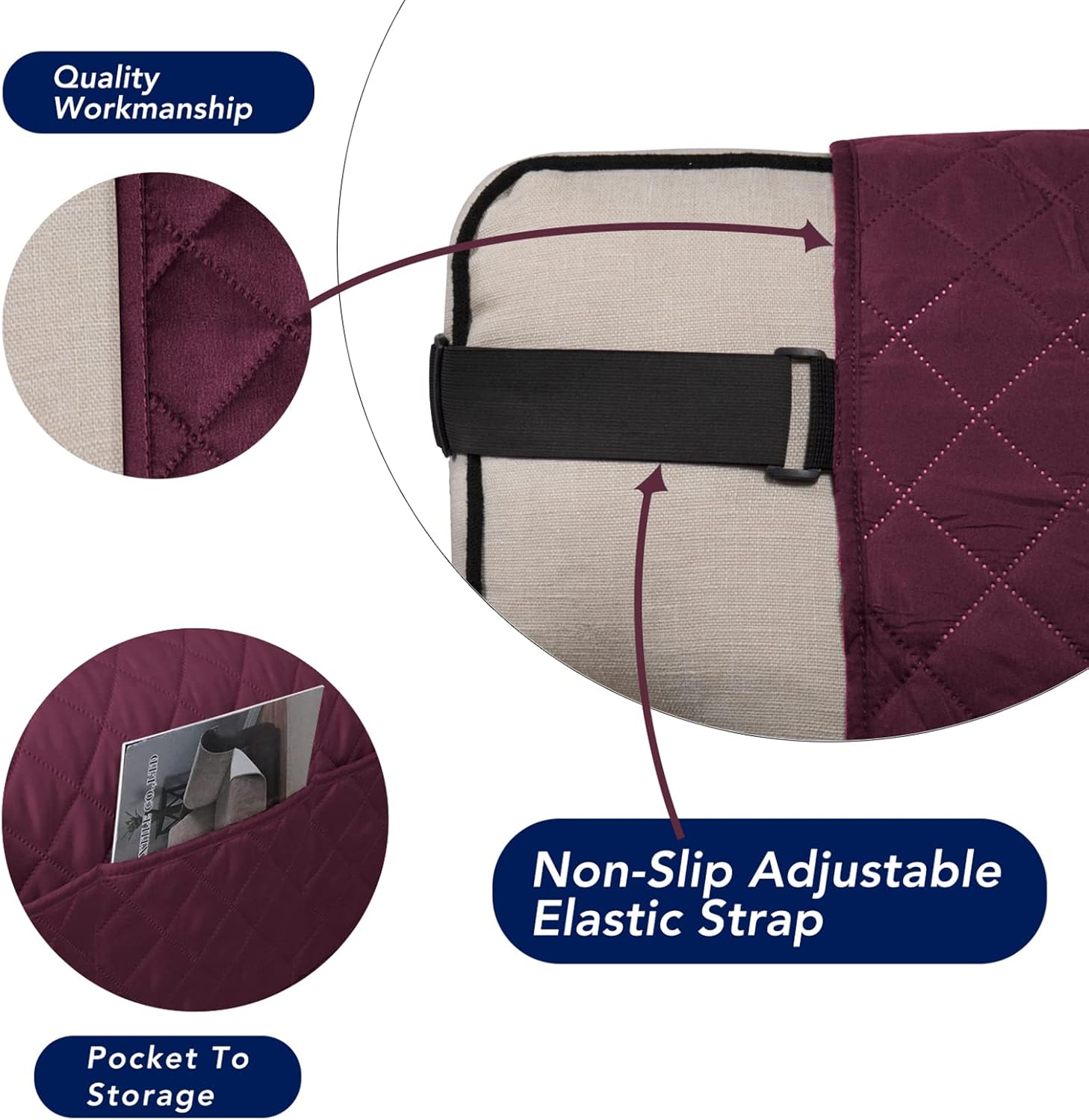 PureFit Reversible Sofa Cover Water Resistant Loveseat Couch Cover, Machine Washable Furniture Cover with Non-Slip Foam and Adjustable Strap for Dogs, Pets (Loveseat, Wine/Beige)