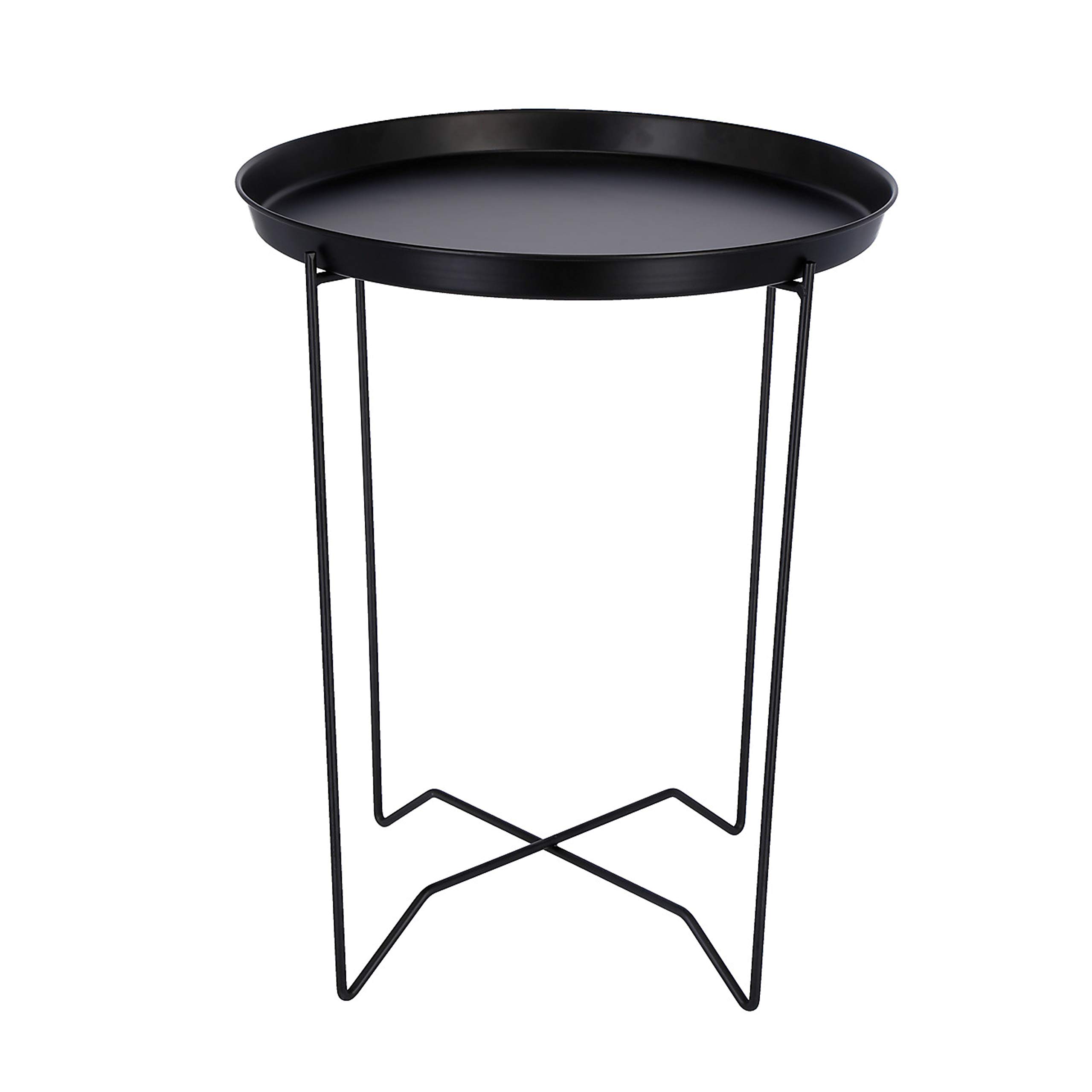 Clas Ohlson Modern Scandi Style Round Black Metal Coffee Table (Plant