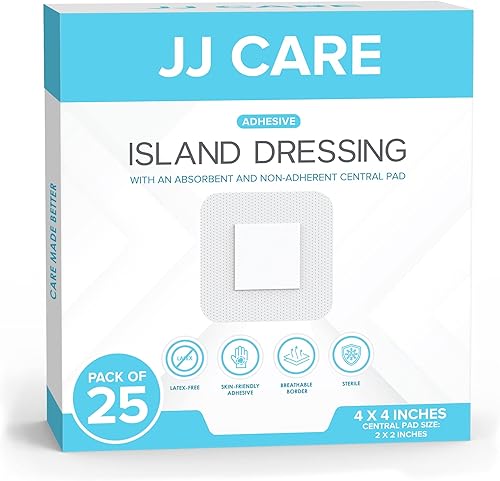 JJ CARE Apósito adhesivo para isla paquete de 100, gasa con bordes estériles de 2 x 3, apósito para heridas sin látex, almohadilla central JJ CARE Apósito adhesivo para isla paquete de 100, gasa con bordes estériles de 2 x 3, apósito para heridas sin látex, almohadilla central