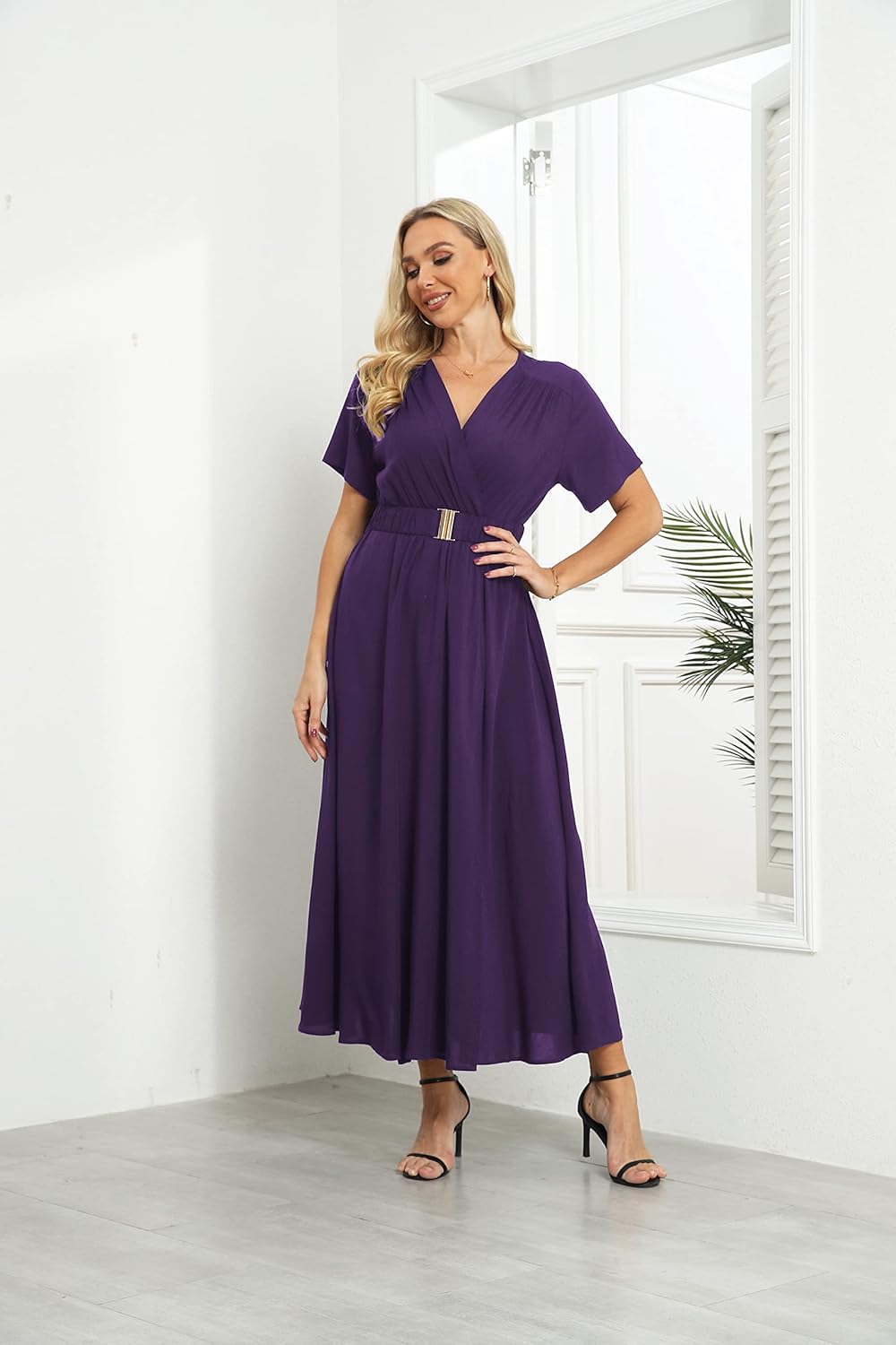 VintageClothing Womens Floral Summer Dresses Wrap V Neck Casual Boho Long Dress Flowy Maxi Beach Wedding Guest Dresses 2024 - Image 5