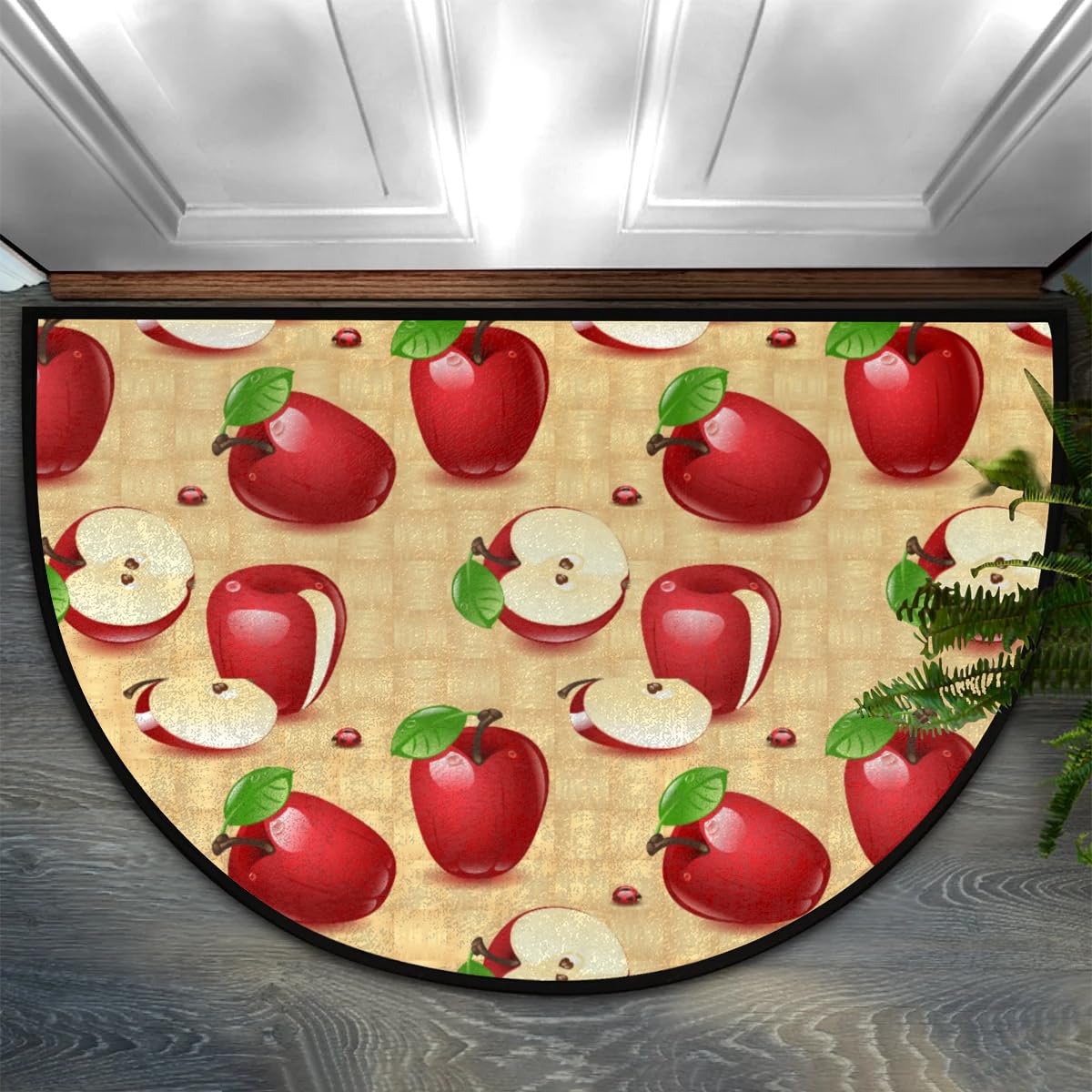 Pardick Half Round Door Mat Red Apples Anti-Slip Semi Circle Rug 24X36 Indoor Door Mat Half Moon Bath Mat, Washable Decorative Floor Mat for Kitchen