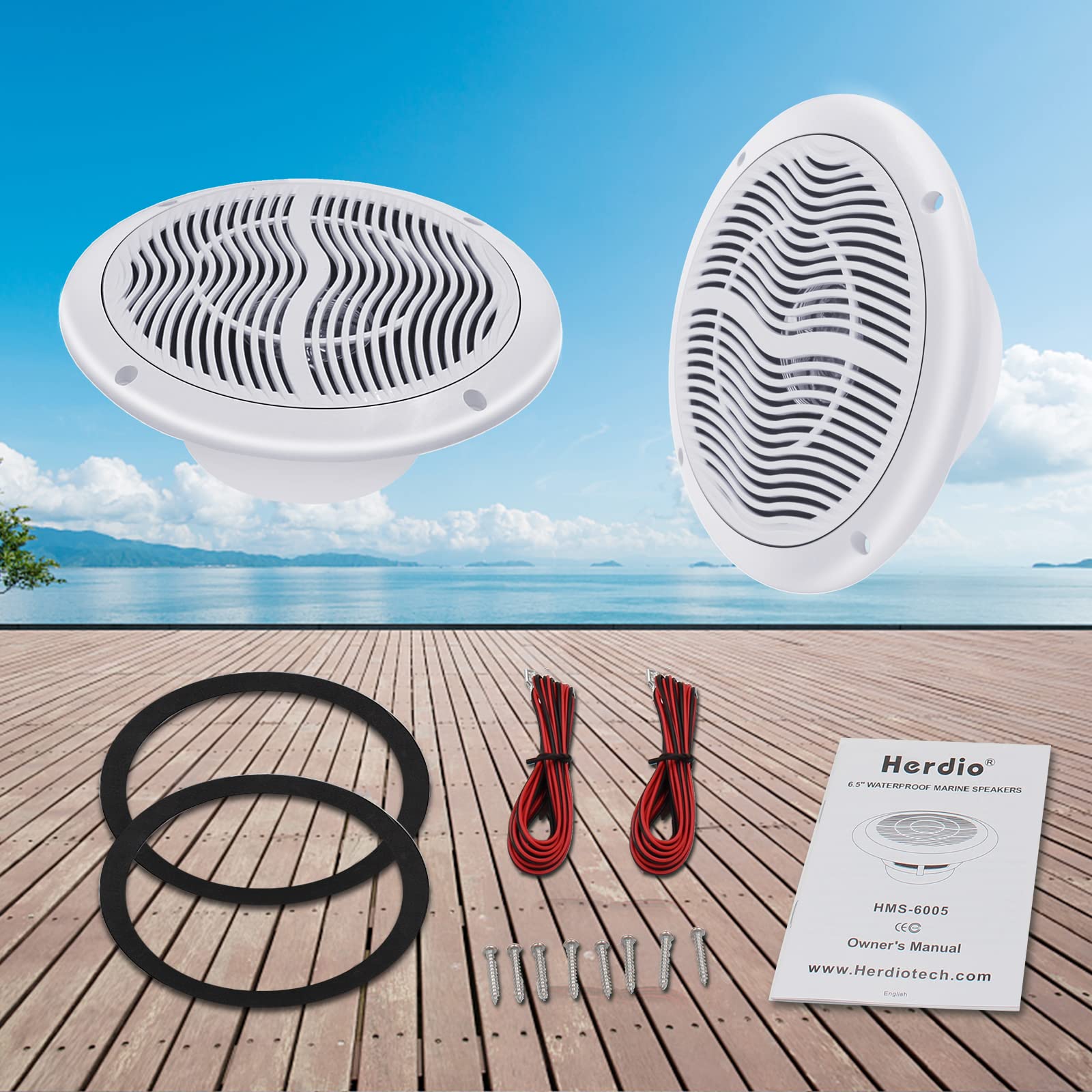 Herdio Altoparlanti marini da 6,5 pollici 120 W impermeabile coppia bianco