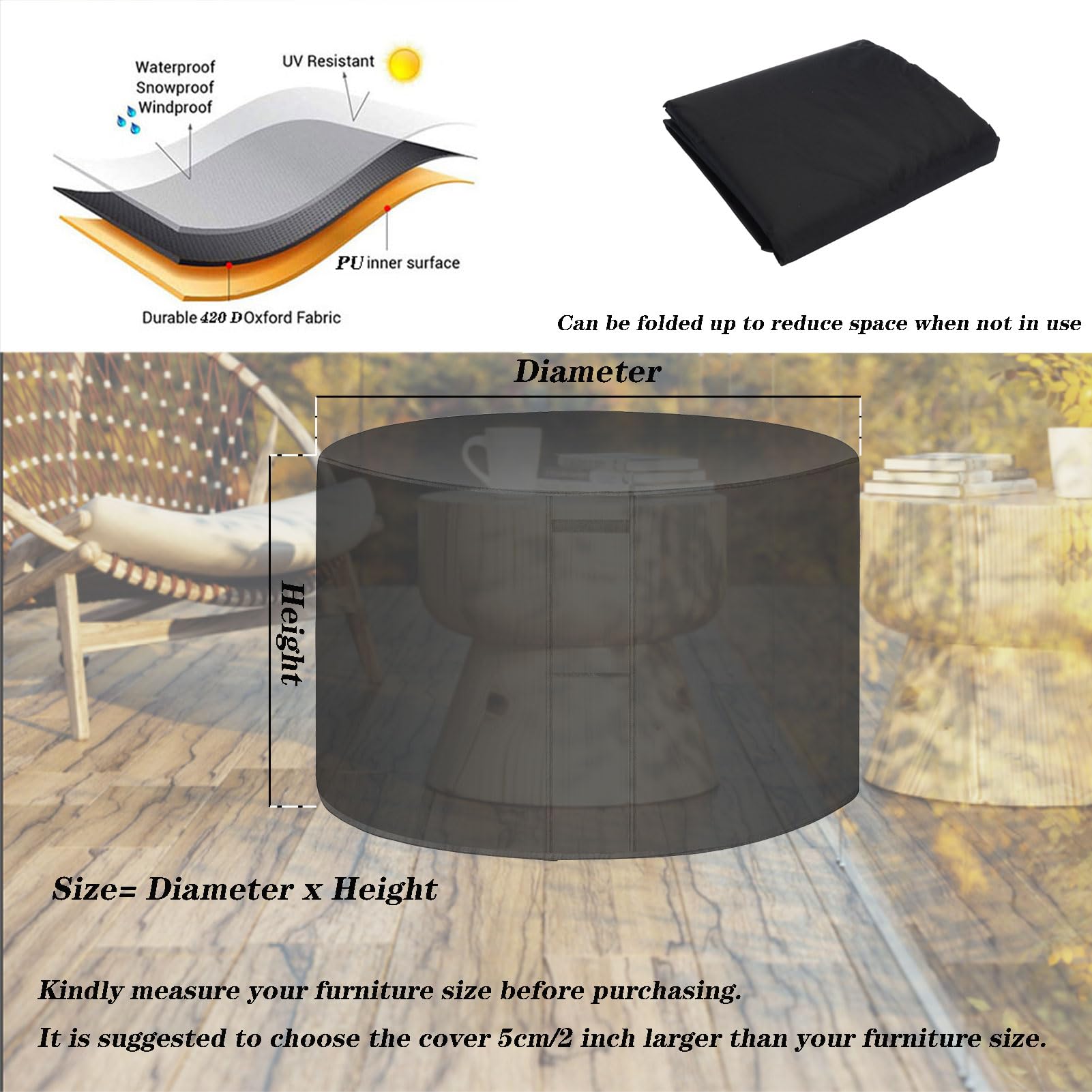 Housse De Protection Pour Table Ronde Extérieure - 140x90 Cm, Imperméable 420D