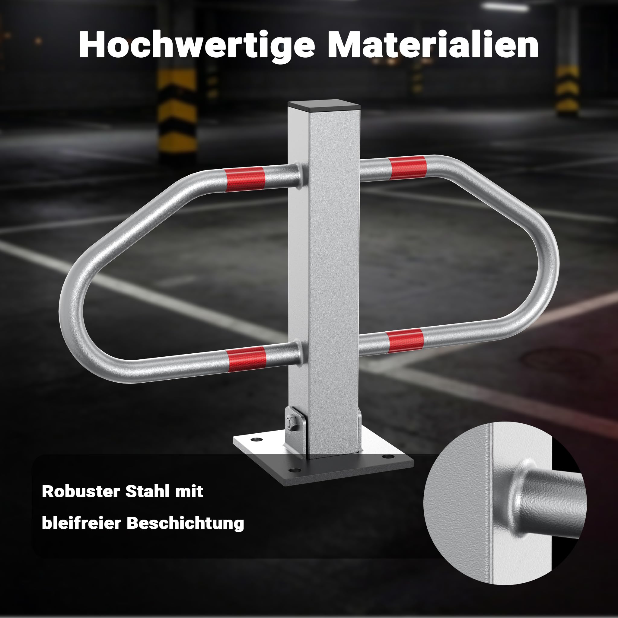 Wiltec Parkplatzbügel umklappbar 48 x 70 cm, mit Vorhängeschloss u. 3 Schlüsseln, Parkpfosten zur Sicherung des Parkplatzes, Sperrbügel aus Stahl