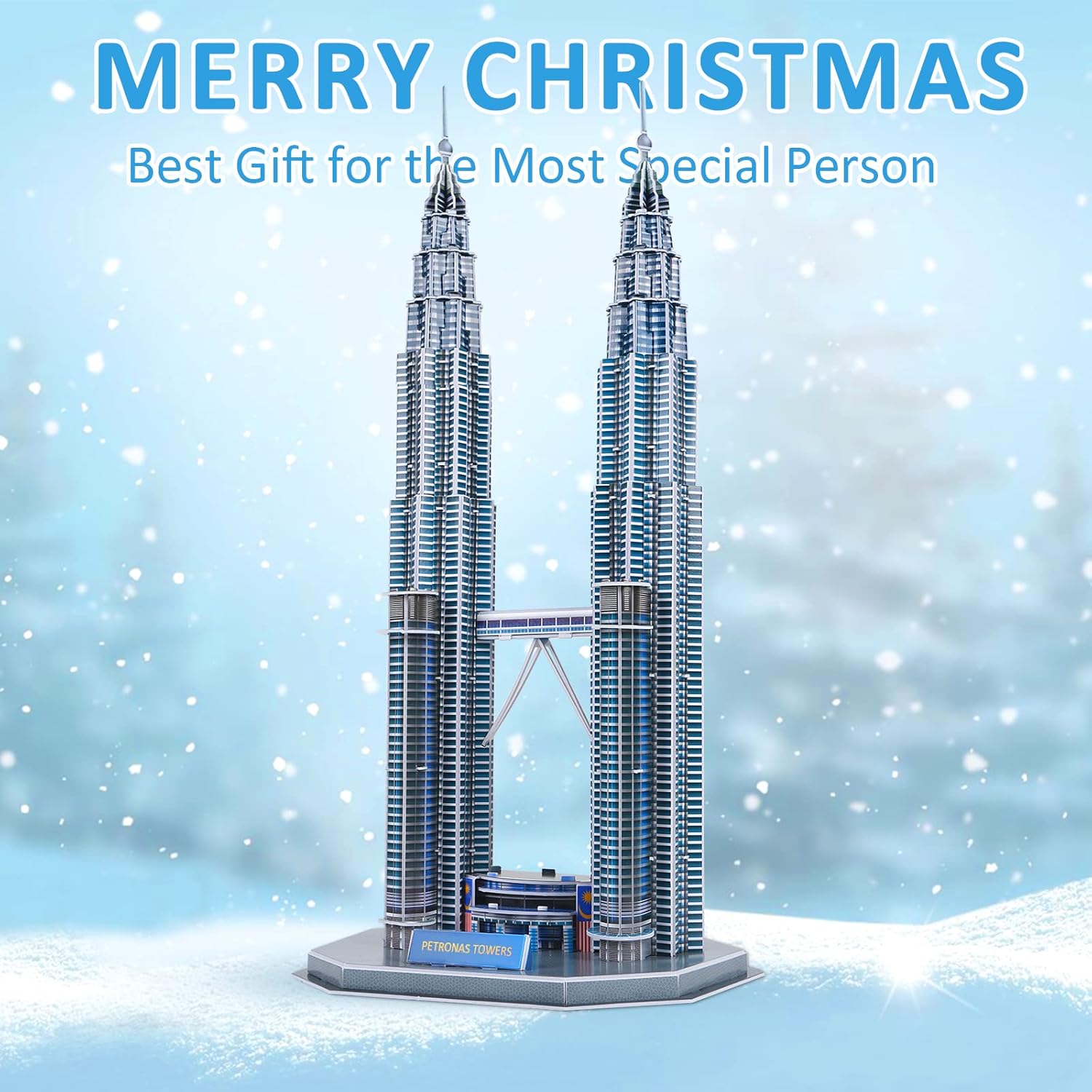 3D Puzzles for Adults & Kids, Petronas Twin Towers City Architecture Building Model Kit, 3-D Jigsaw Puzzles DIY STEM Desk Toys Christmas Birthday Gift for Hobbyist Teens Boys Girls 10-12-14, 130 PCS