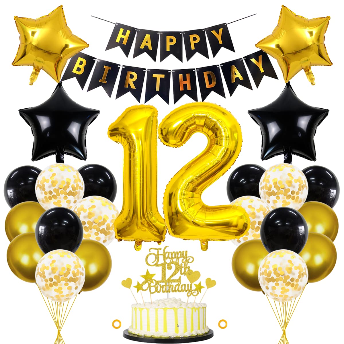 12th Birthday Decoration Boy Girl Balloon 12th Birthday Decoration Black Gold Birthday Decoration 12 Years Man 12 Balloons Gold 12 Years Birthday Decoration Man Decoration 12th Birthday Girl Boy