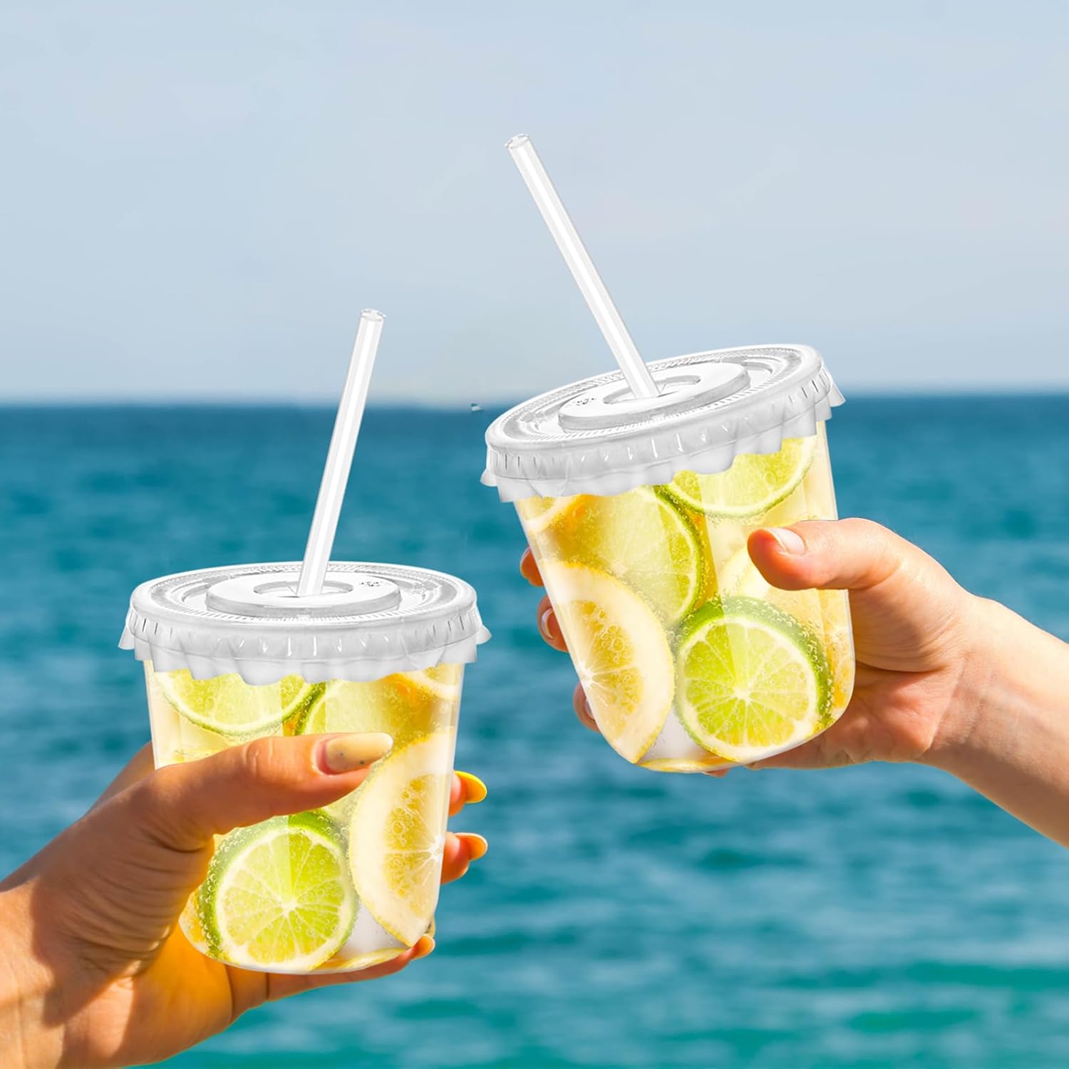 12oz Disposable Stemless Glasses with Flat Lids and Straws,PET Disposable Drinking Cups,Clear Plastic Wine Glasses for Parties Birthday,Wedding,Meeting,Christmas Party Supplies. (100, Transparent) - Image 7