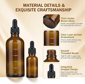 5ml/0.17オンス 旅行用アンバーガラスグラデーションドロッパーボトル 3個パック 小さなエッセンシャルオイルボトル 分類ラベル付き ブラックラバーキャップ 詰め替え可能なスポイトボトル 化粧品用 3パック 10ml