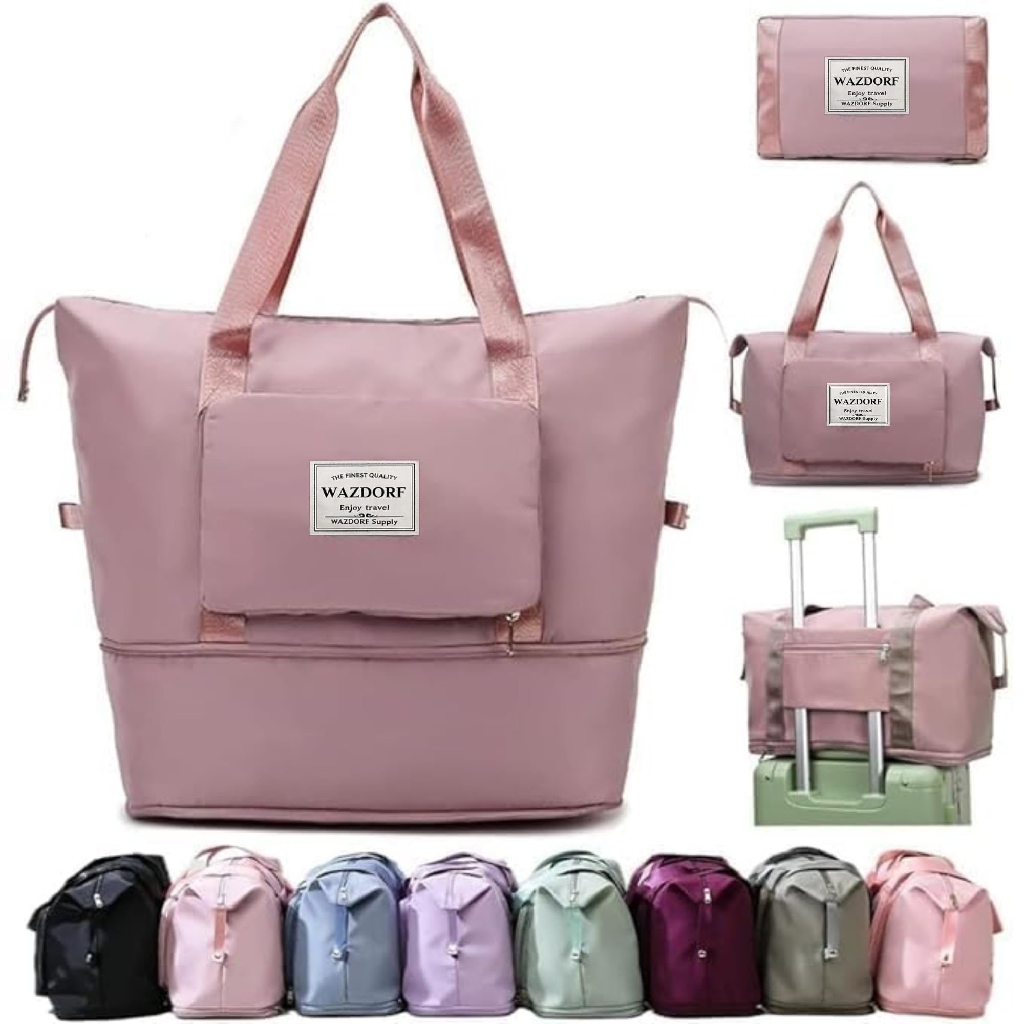 Nylon 41 Liter Expandable Travel Bags for Women, Duffle Bags for Women Luggage, Foldable Vanity Traveling Bag, Waterproof Hand Bag for Ladies Personal Items,Pink