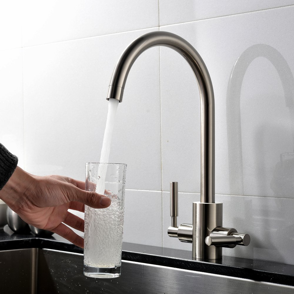 VAPSINT® Solid Brass Double Handle Brushed Steel Twin Lever Mono Mixer