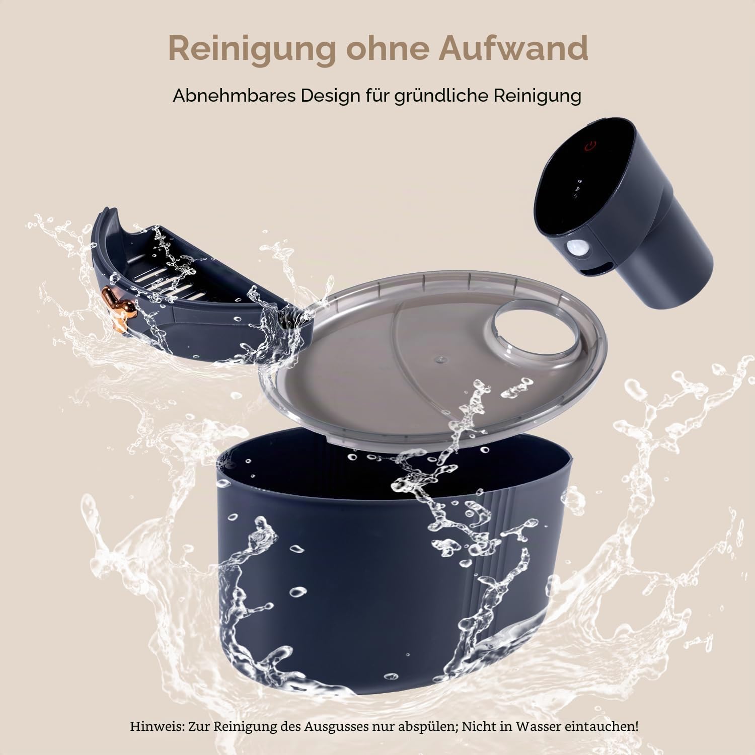 Wasserbrunnen für Katzen, 2,5 l – Bewegungsmelder, wiederaufladbarer Akku 4000 mAh, leise, Schwarz