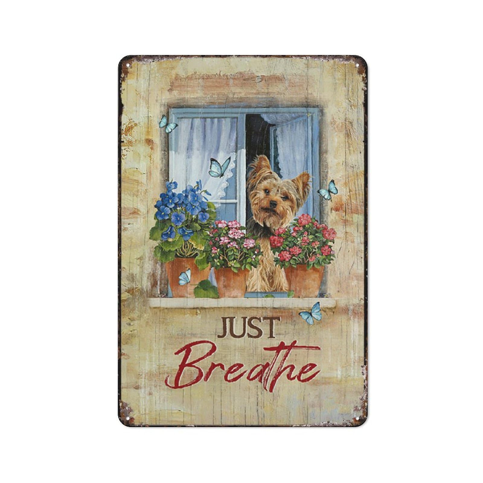 Preeklen Tin Sign 229 Vintage Tin Sign Yorkshire Terrier Dog Yorkshire Terrier Daisy Field Waiting At The Door Metal Tin Sign Wall Decor Rustic Farmhouse Sign Decor Gifts 8X12 Inch